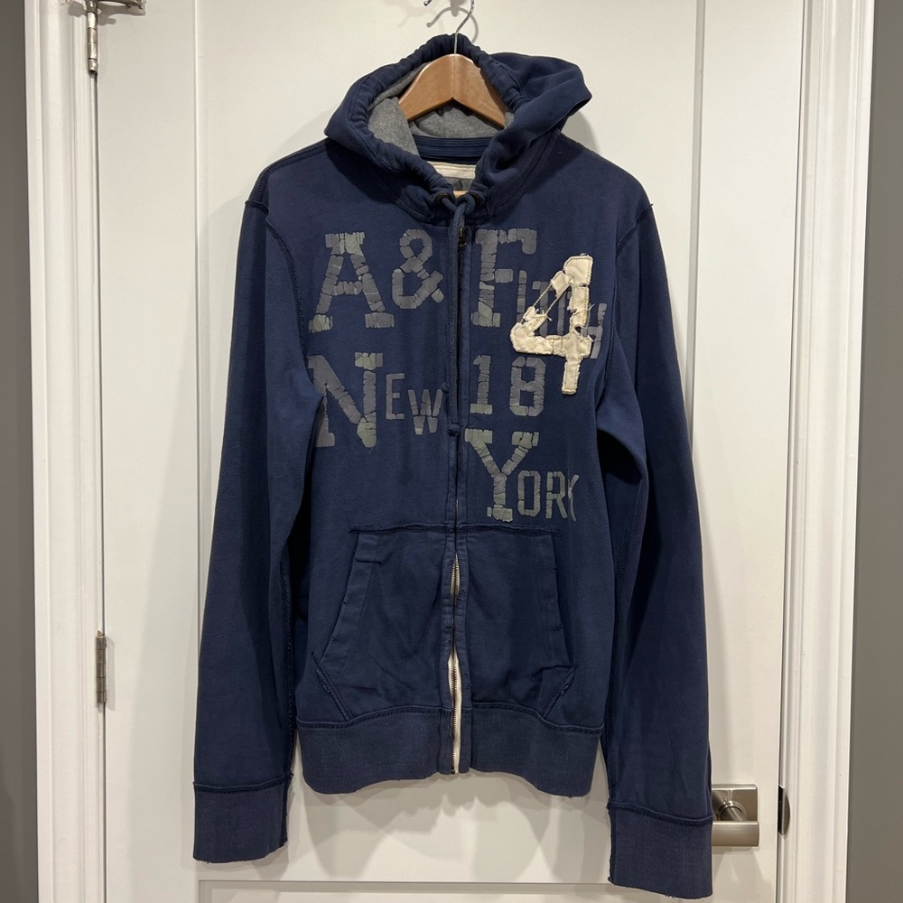 Abercrombie & Fitch Blue Graphic Zippered Hoodie